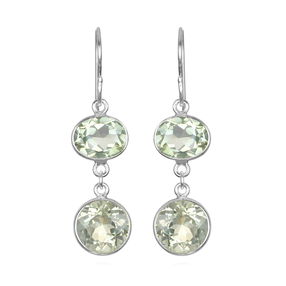 New! Bezel Double Dangles-Green Amethyst