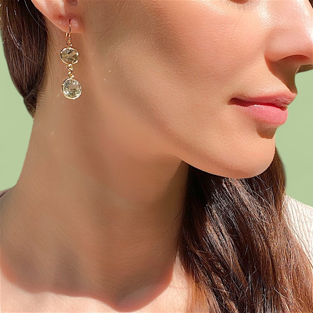 New! Bezel Double Dangles-Green Amethyst