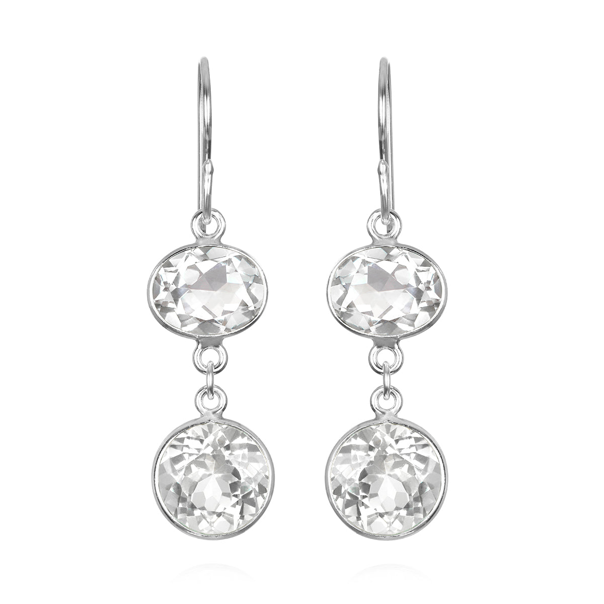 New! Bezel Double Dangles-White Topaz