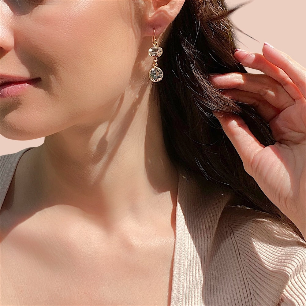 New! Bezel Double Dangles-White Topaz