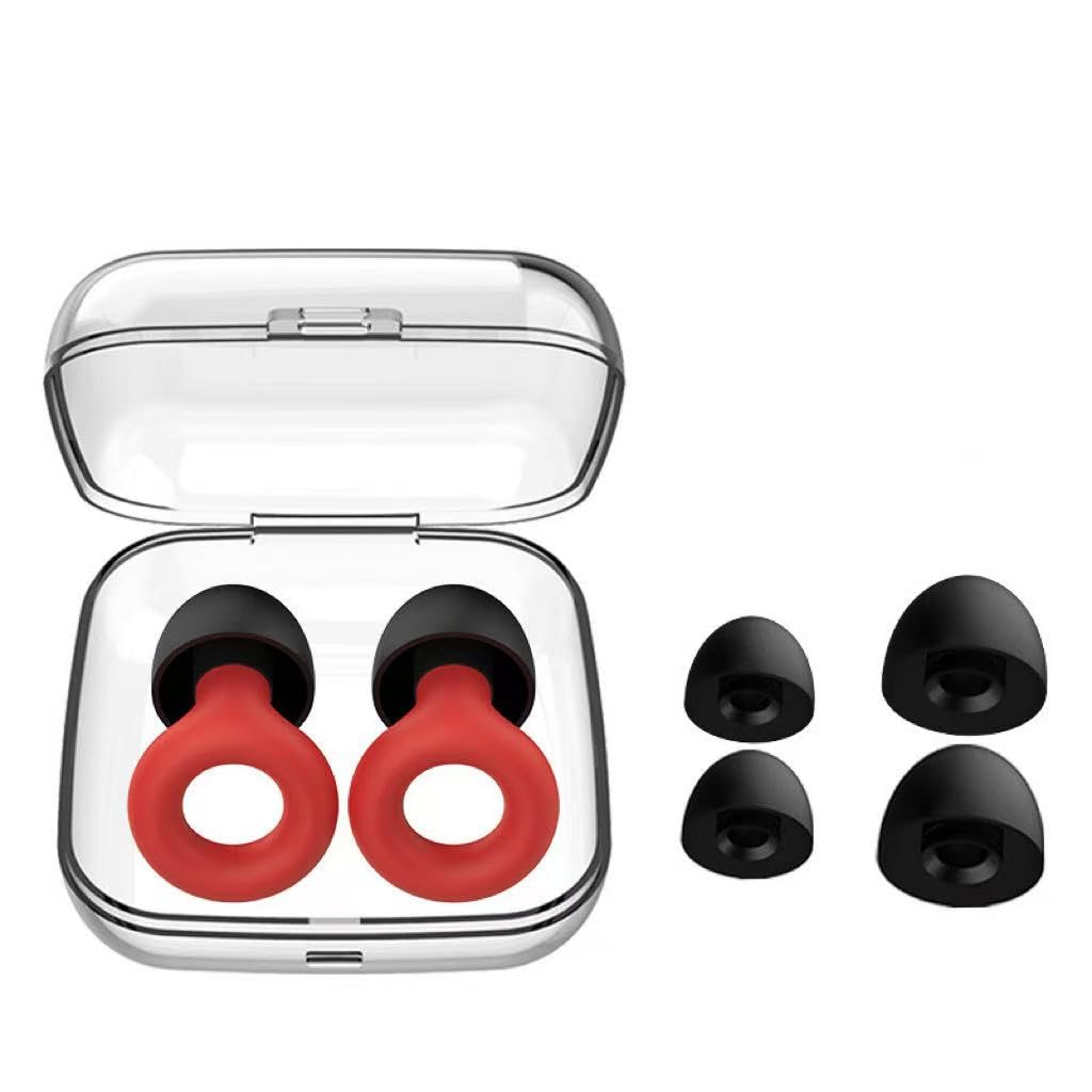 2 Earplugs - 24 dB Noise Reduction for Sleep, Focus & Travel, Soft - Touch Comfort, 1 Pair with Case（Super Good qualiey） (Red, One Size)