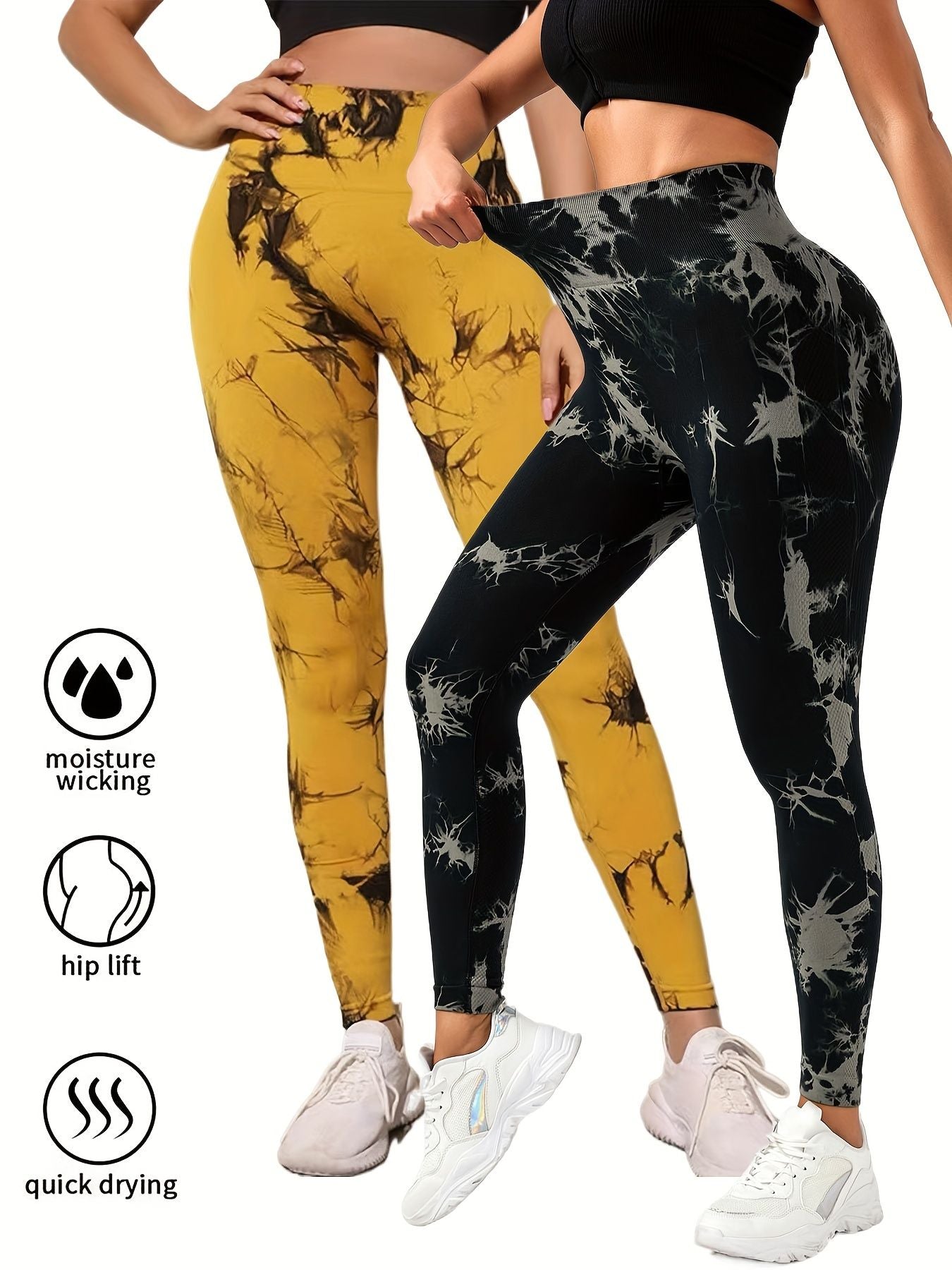 2 Pack Tie Dye Workout Seamless Leggings For Women High Waist Gym Leggings Yoga Pants, Seamless Leggings For Women High Waist Yoga Pants, Scrunch Butt Lifting Elastic Tights
