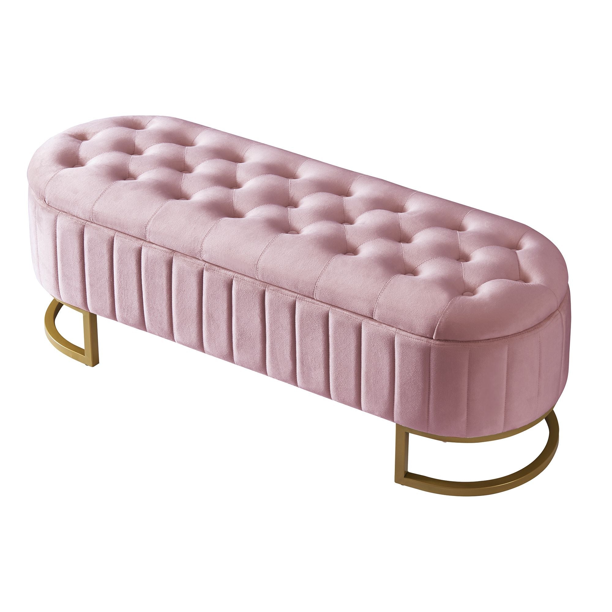 2-Pieces Bedroom Sets Full Size Upholstered LED Platform Bed with Storage Ottoman-Velvet,Pink