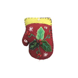 2" Felt Pin Red Mitten w/3 Leaves