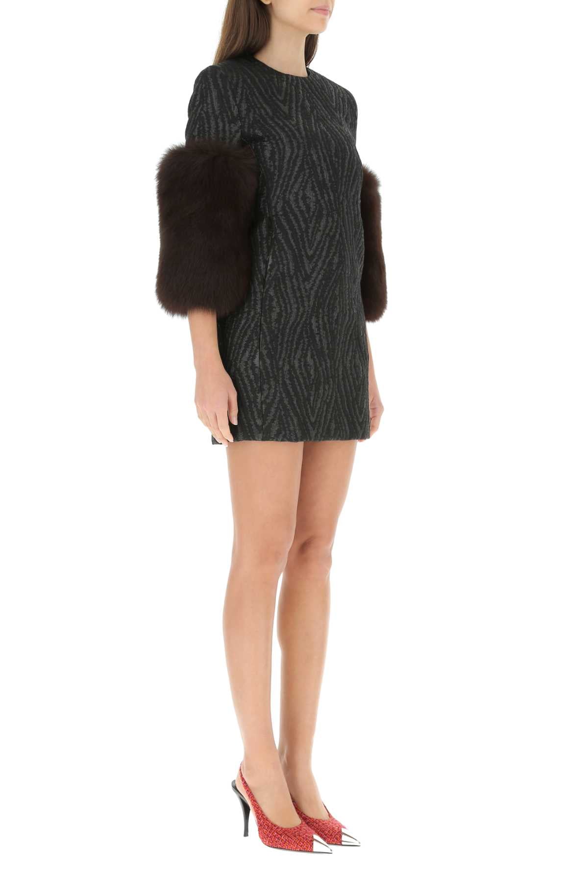 Saint Laurent Women Black Damask Mini Dress