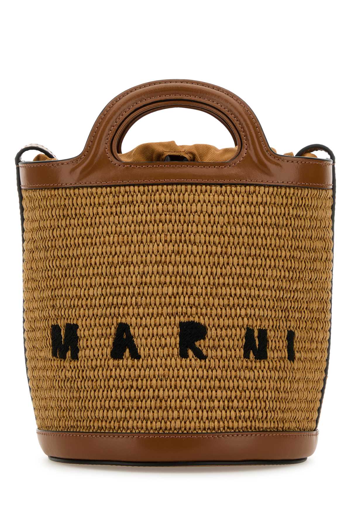 Marni Women Two-Tone Leather And Raffia Tropicalia Bucket Bag