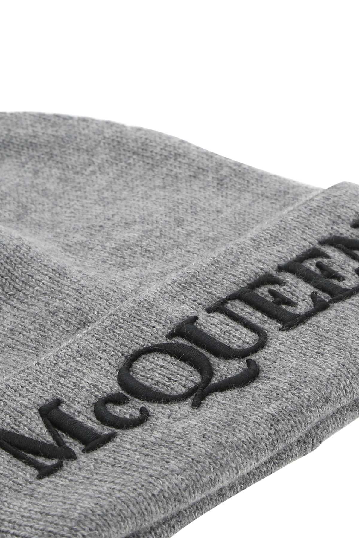 Alexander Mcqueen Men Grey Cashmere Beanie Hat