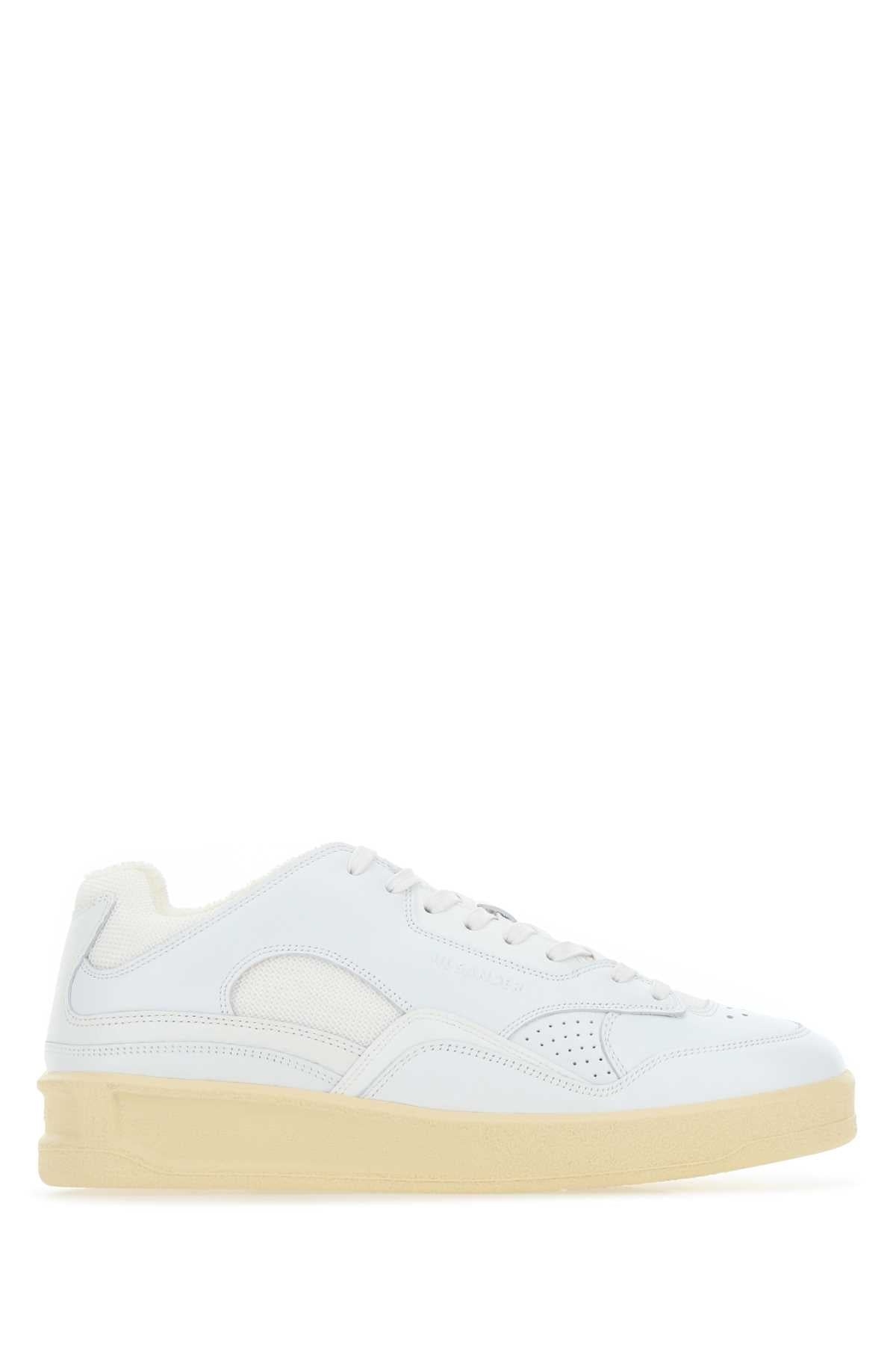 Jil Sander Women White Leather And Fabric Basket Sneakers