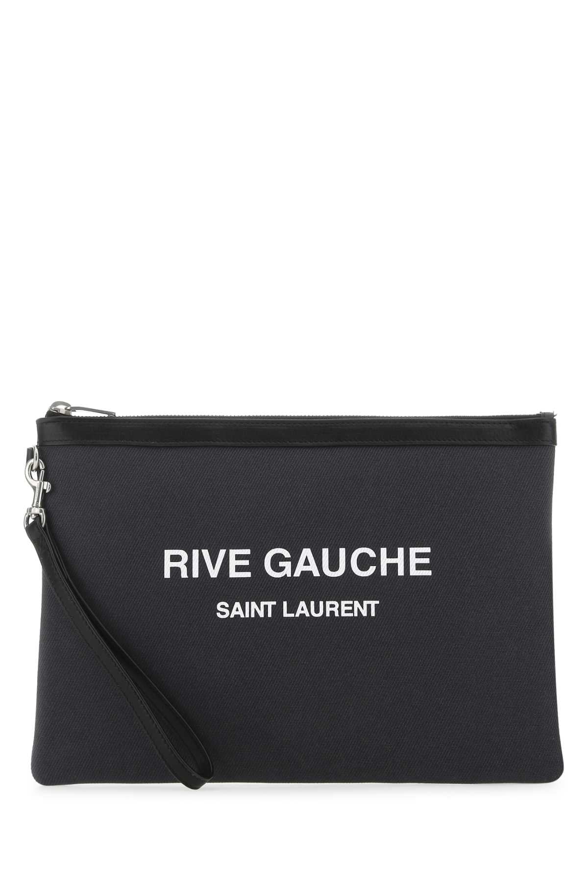 Saint Laurent Men Charcoal Canvas Rive Gauche Clutch