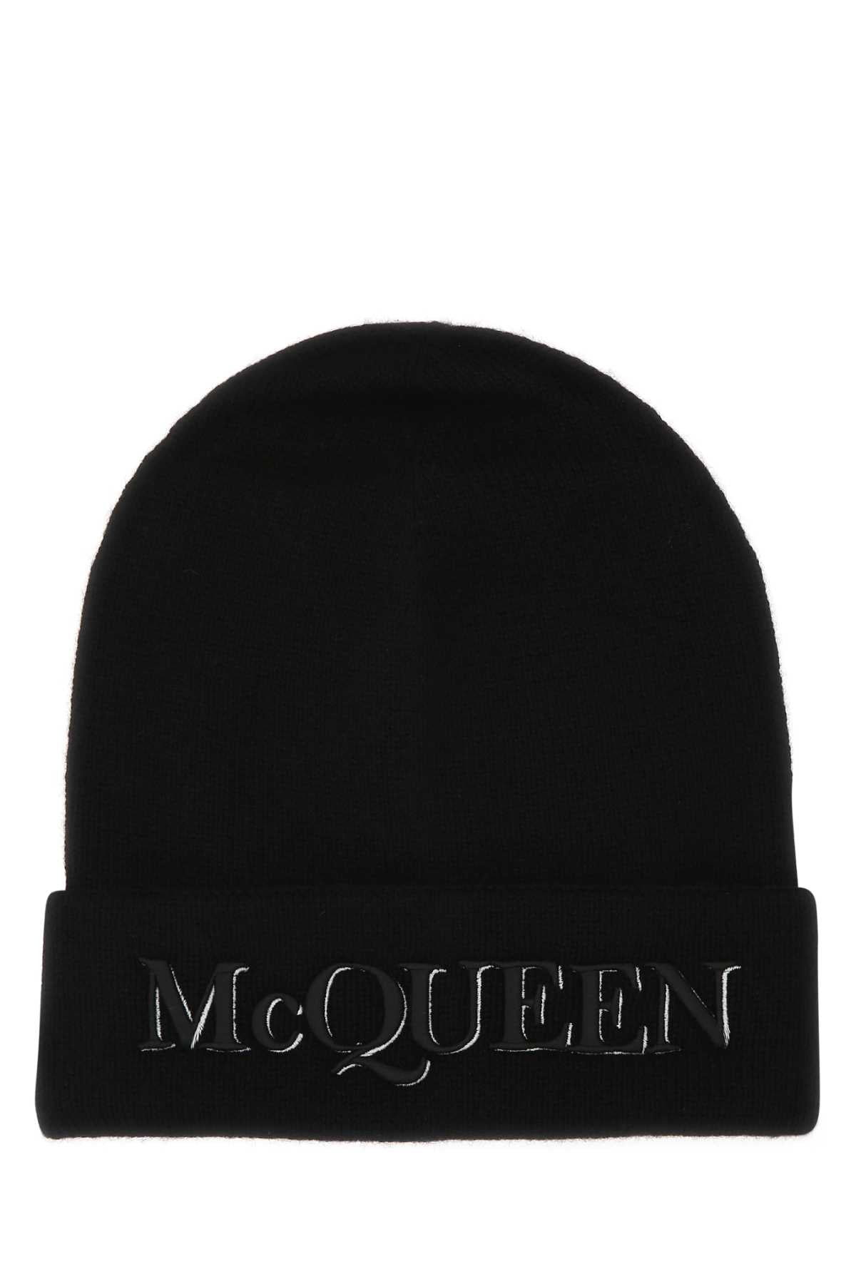 Alexander Mcqueen Men Black Cashmere Beanie Hat