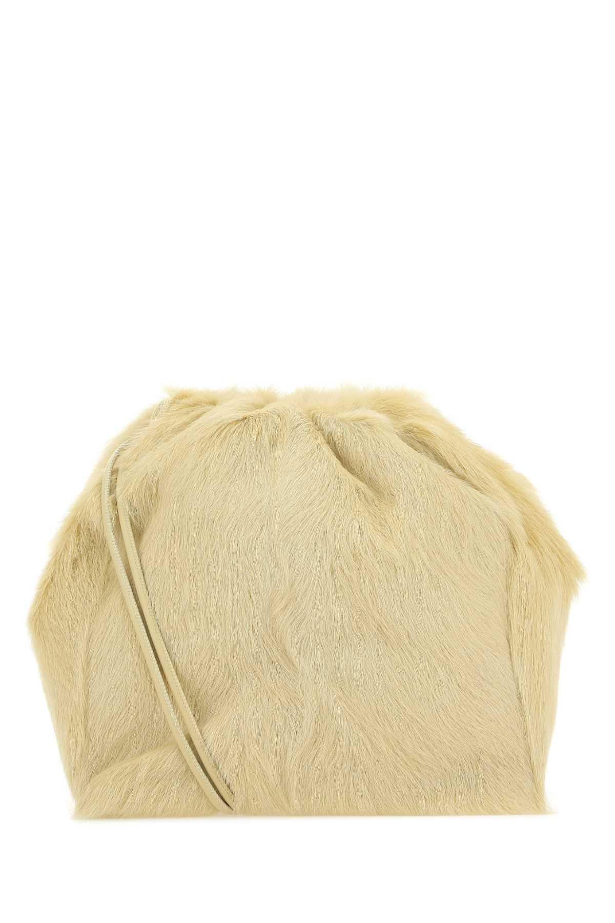 Jil Sander Women Cream Fur Dumpling Bucket Bag