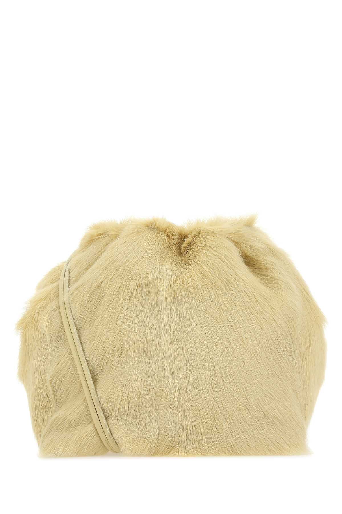 Jil Sander Women Cream Fur Dumpling Bucket Bag