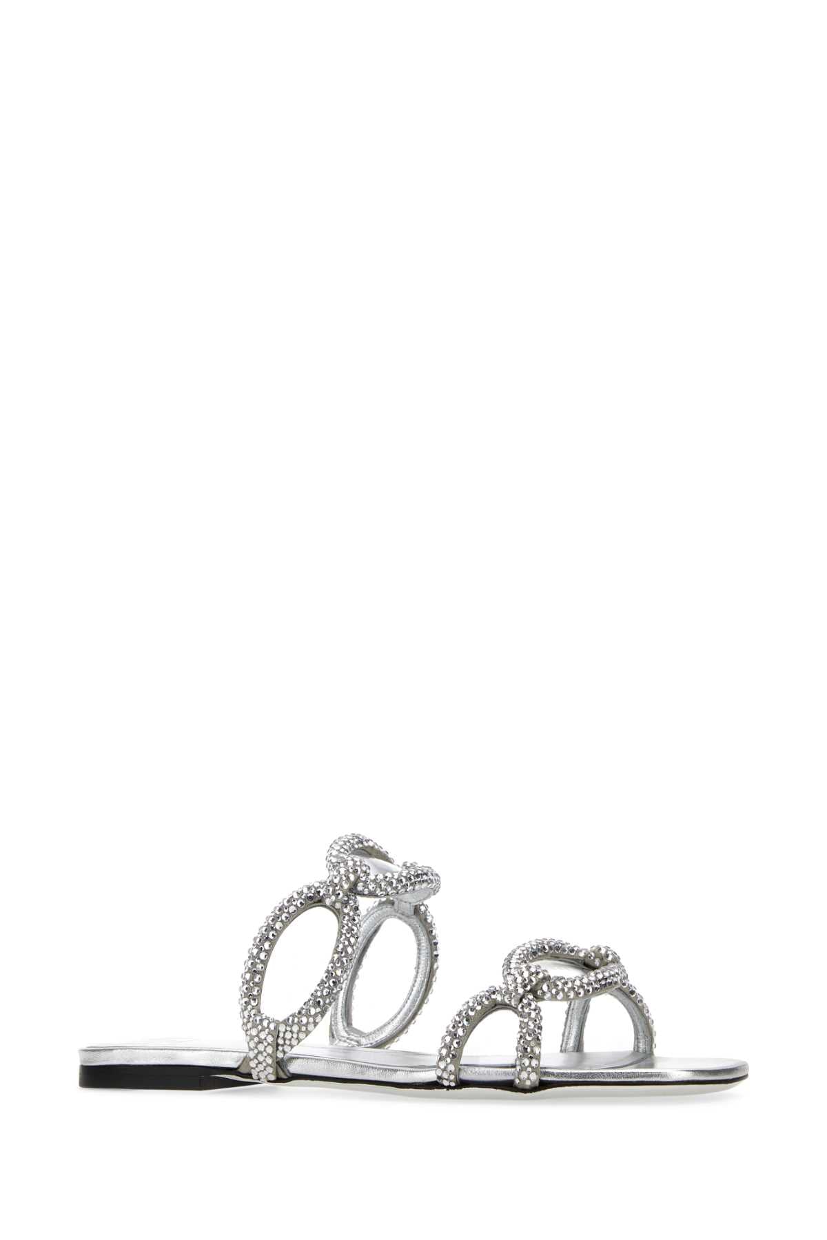 Valentino Garavani Women Silver Rhinestones Valentino Garavani Chain 1967 Slippers