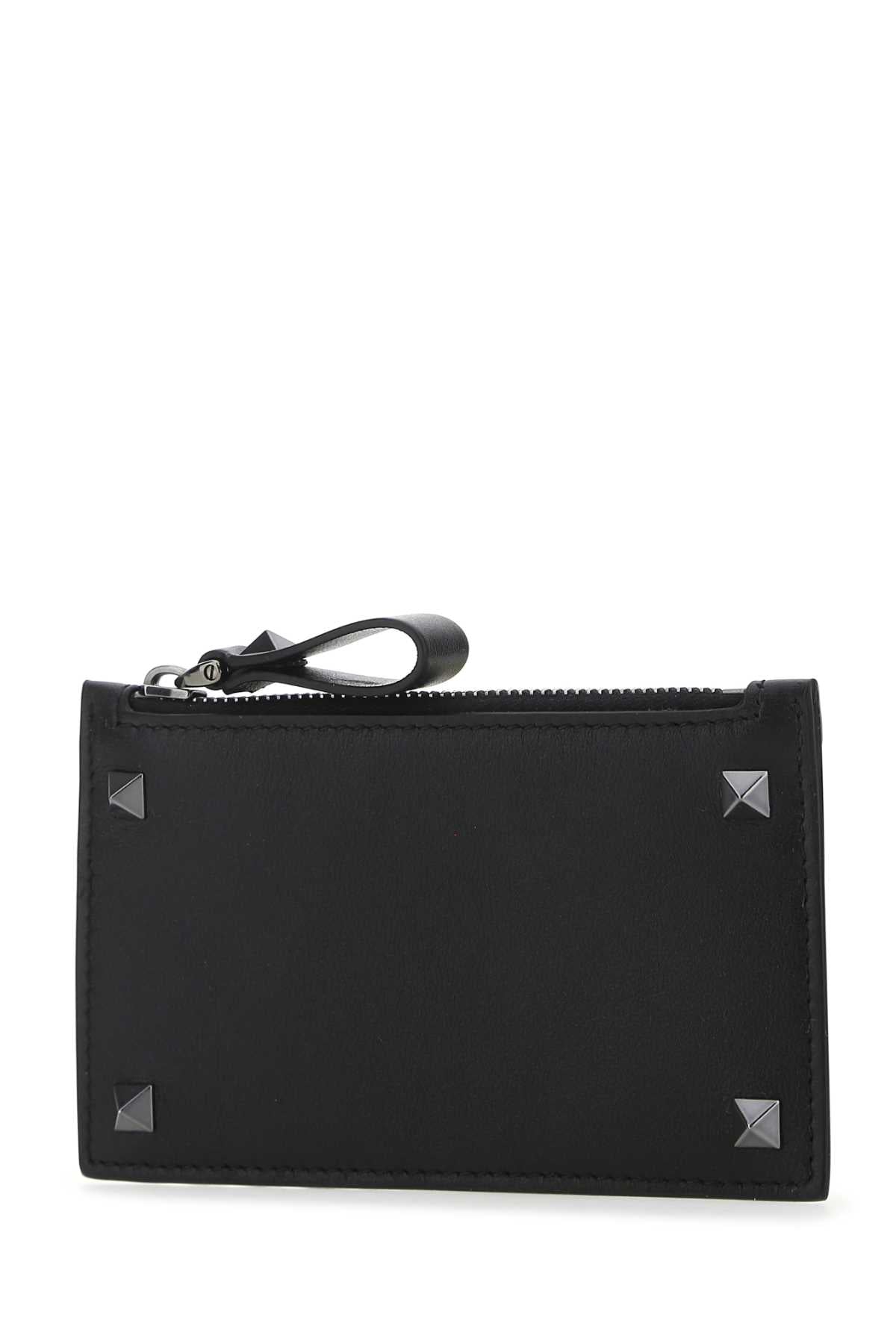 Valentino Garavani Men Black Leather Rockstud Card Holder
