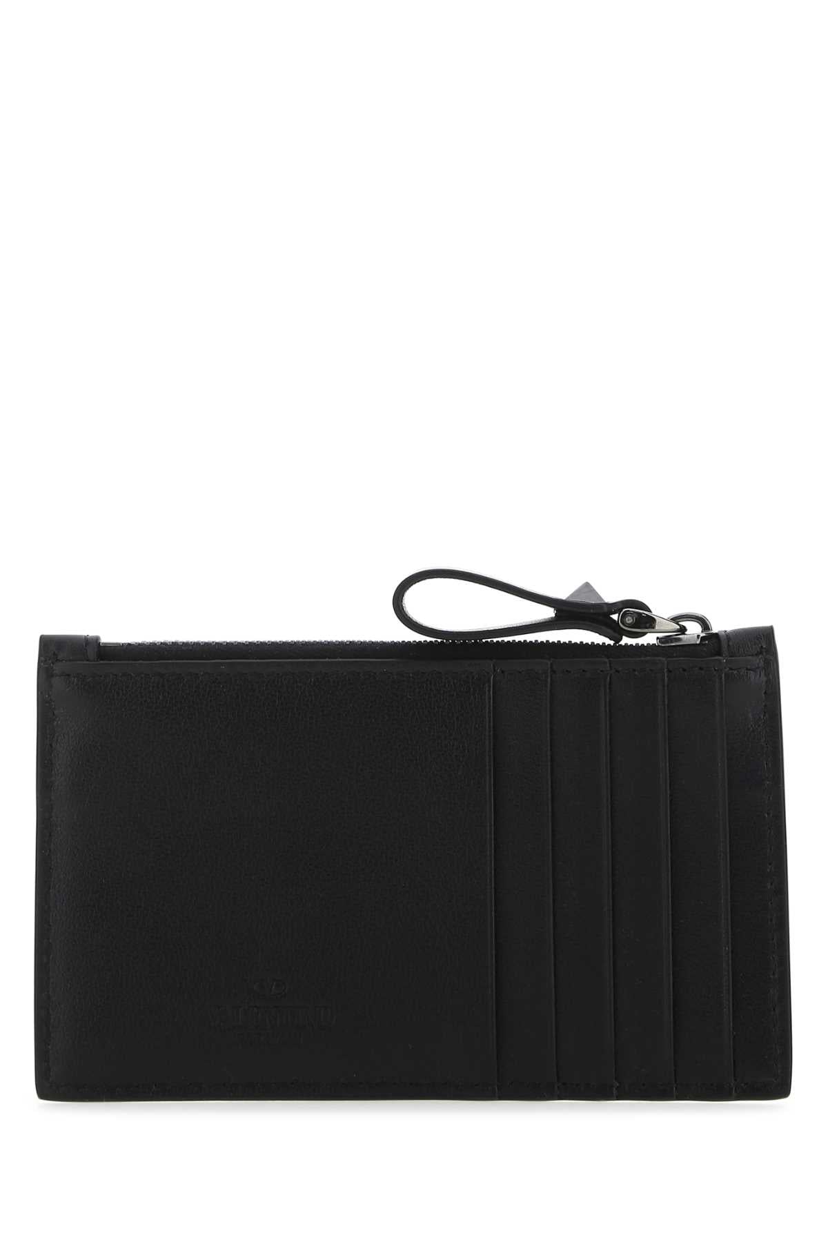 Valentino Garavani Men Black Leather Rockstud Card Holder