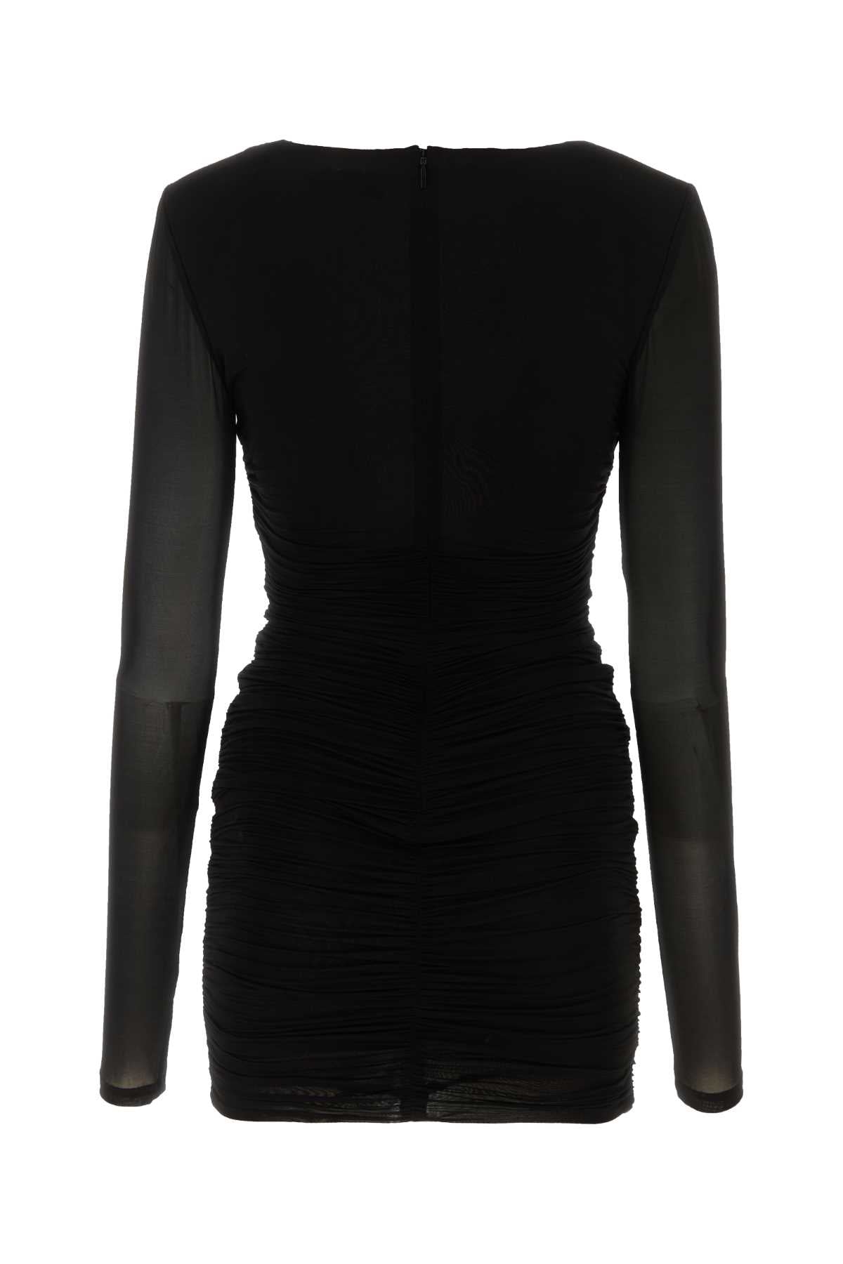 Saint Laurent Women Black Stretch Cupro Mini Dress