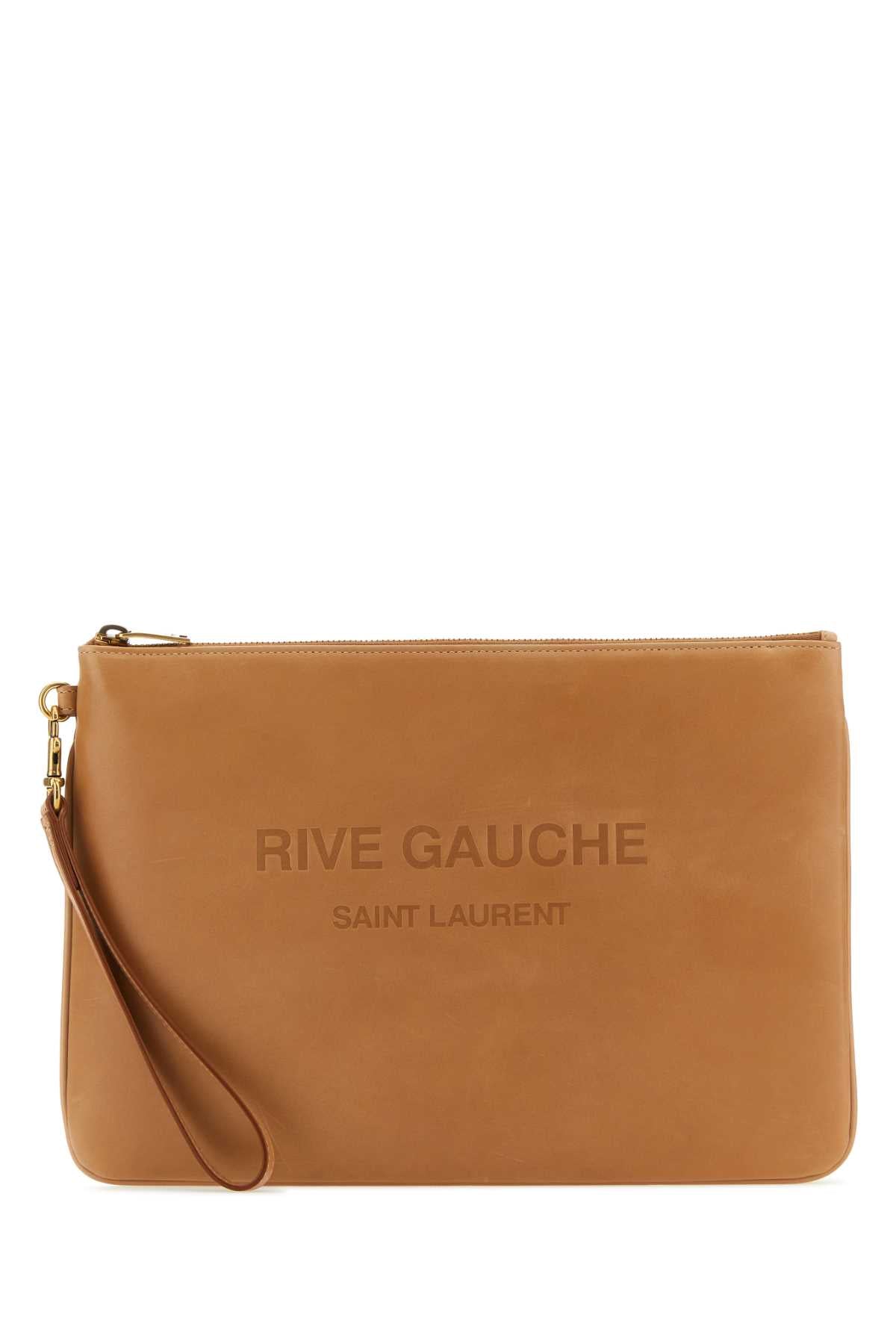 Saint Laurent Men Camel Leather Clutch