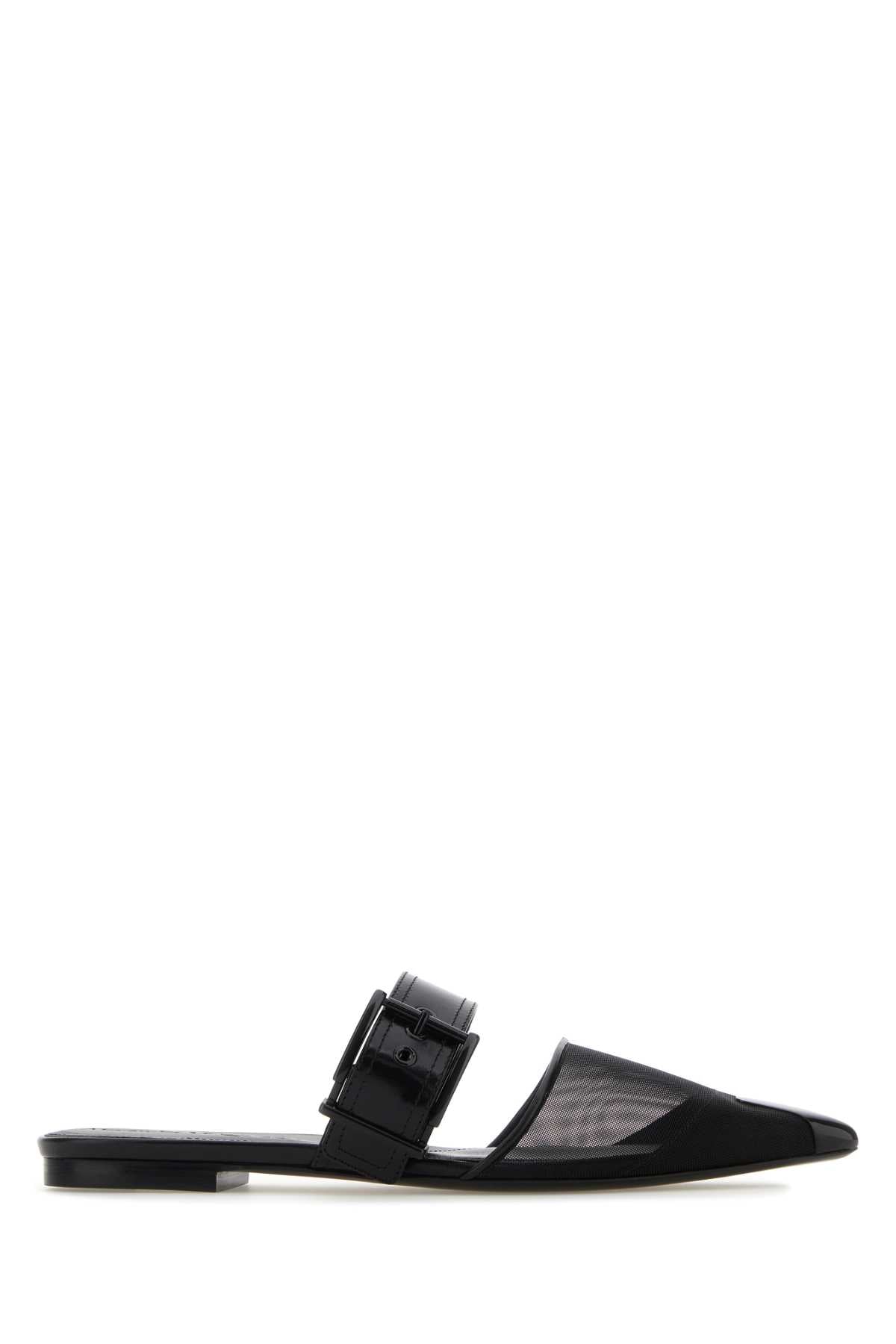Alexander Mcqueen Women Black Mesh And Leather Punk Slippers