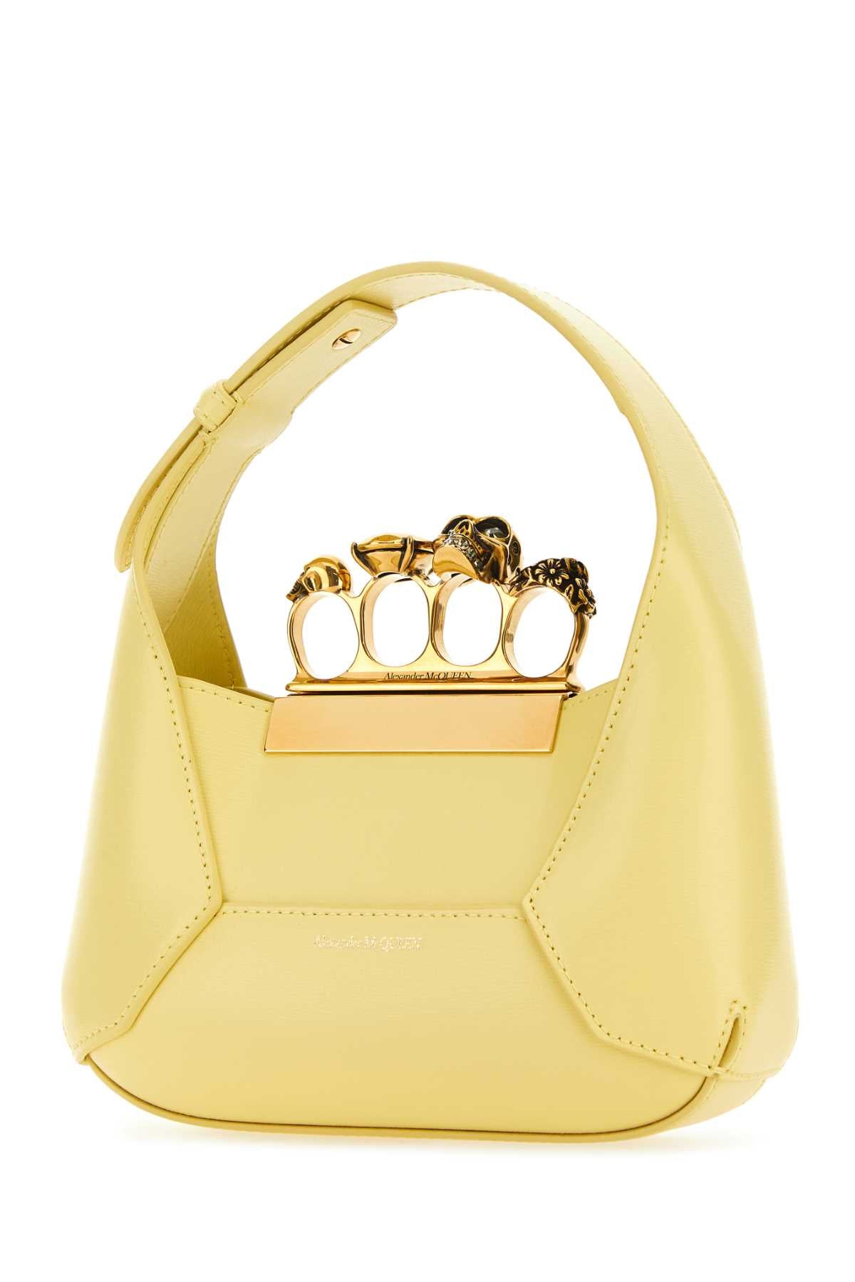 Alexander Mcqueen Women Pastel Yellow Leather Mini Jewellered Hobo Handbag