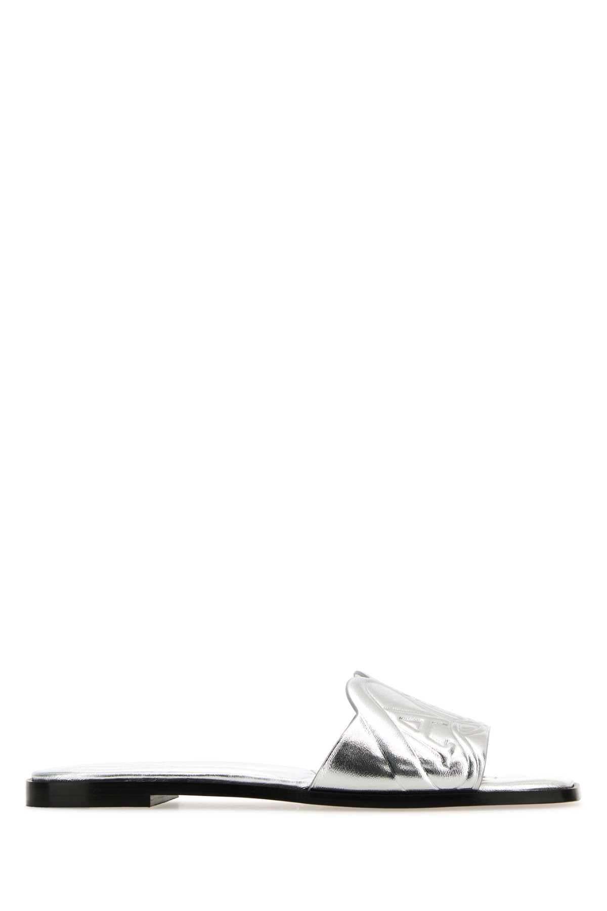 Alexander Mcqueen Women Silver Leather Slippers