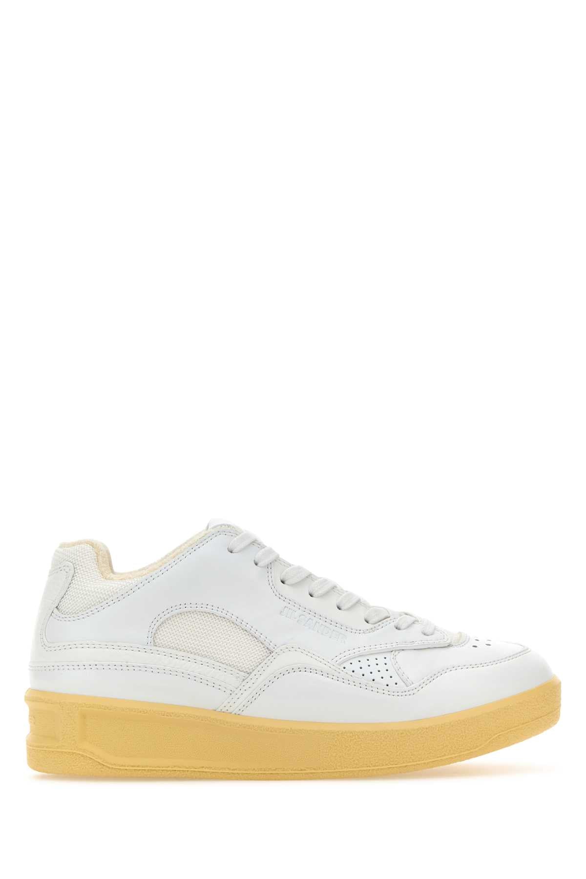 Jil Sander Women White Leather And Fabric Basket Sneakers