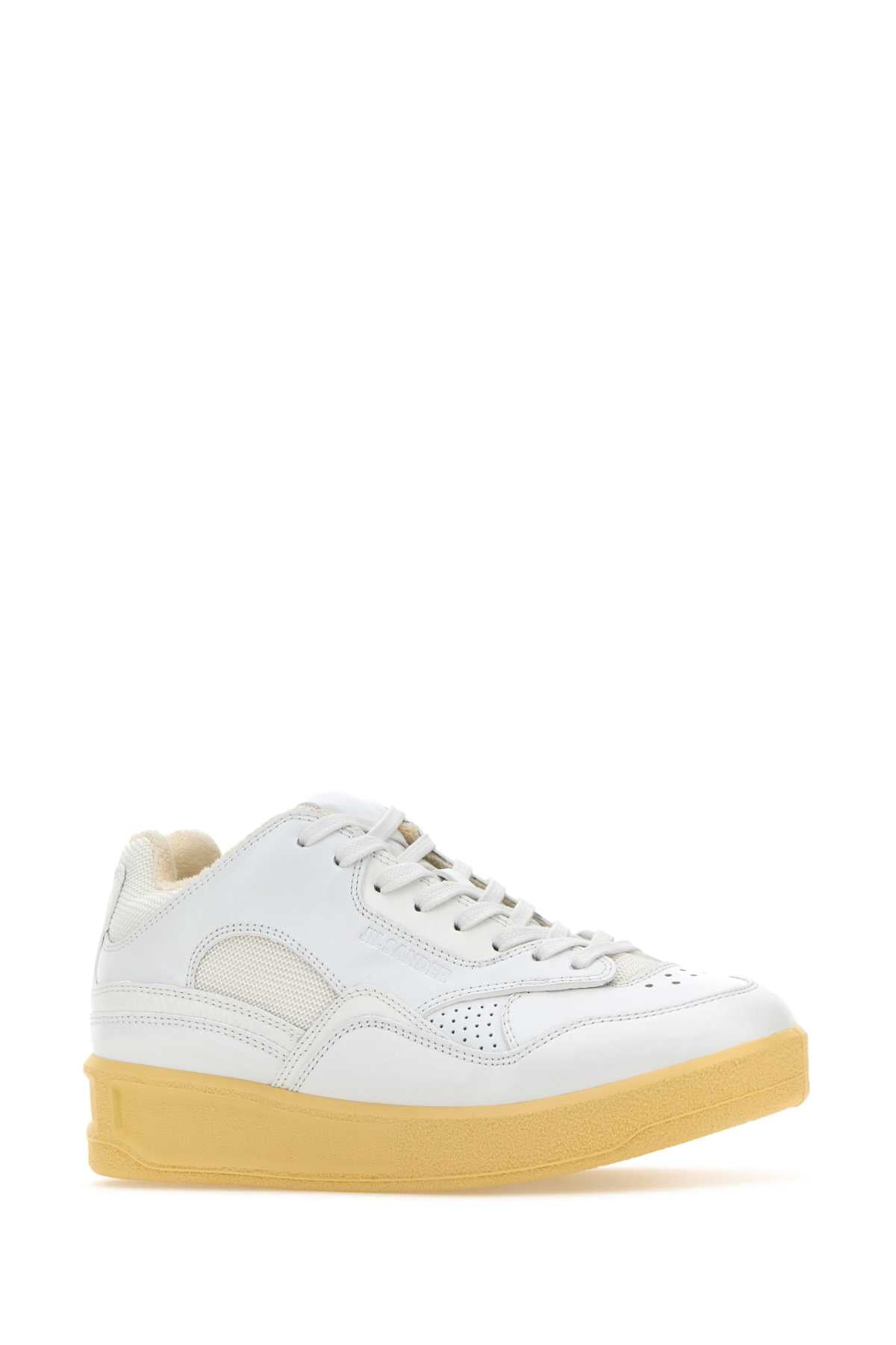Jil Sander Women White Leather And Fabric Basket Sneakers