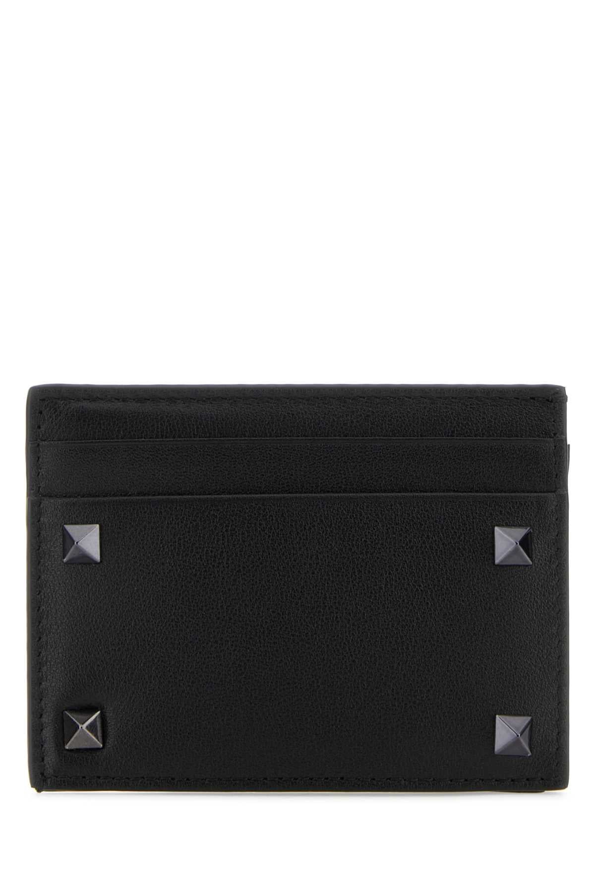 Valentino Garavani Men Black Leather Rockstud Card Holder