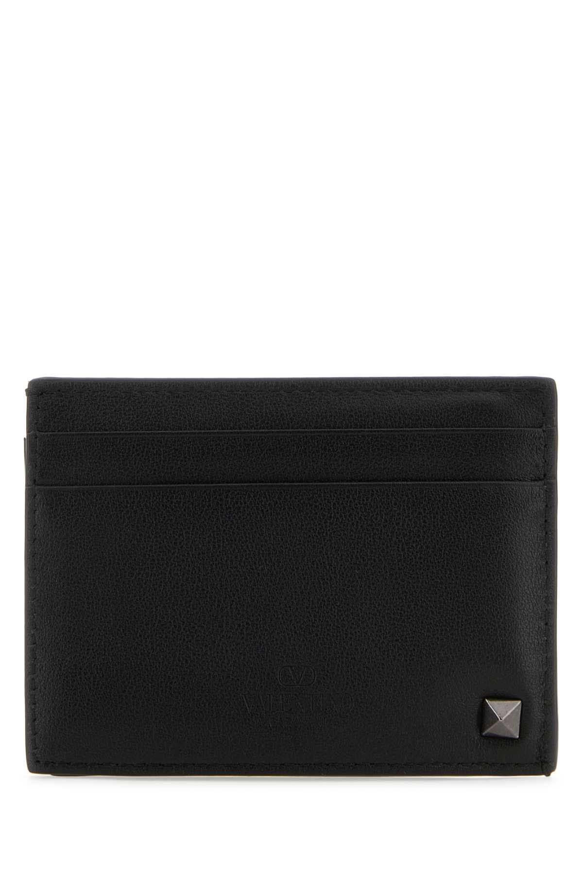 Valentino Garavani Men Black Leather Rockstud Card Holder