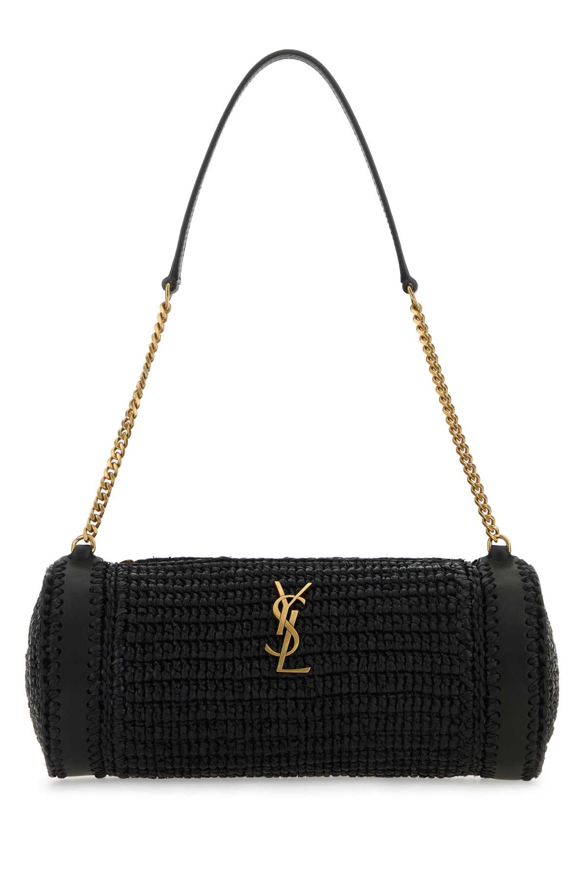 Saint Laurent Women Black Raffia And Leather Cassandre Shoulder Bag