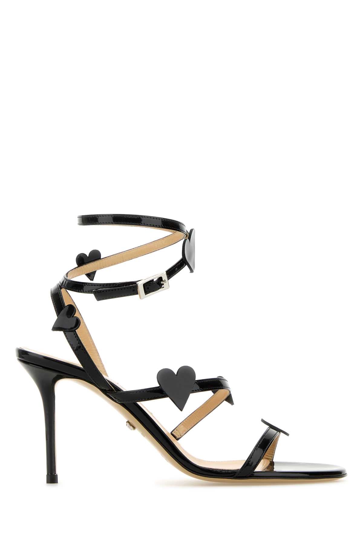 Mach&Mach Women Black Leather Petit Coeur Sandals