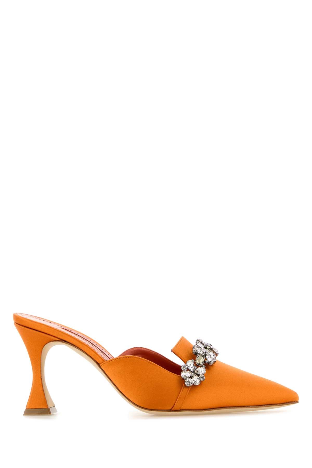 Manolo Blahnik Women Orange Satin Permu Mules