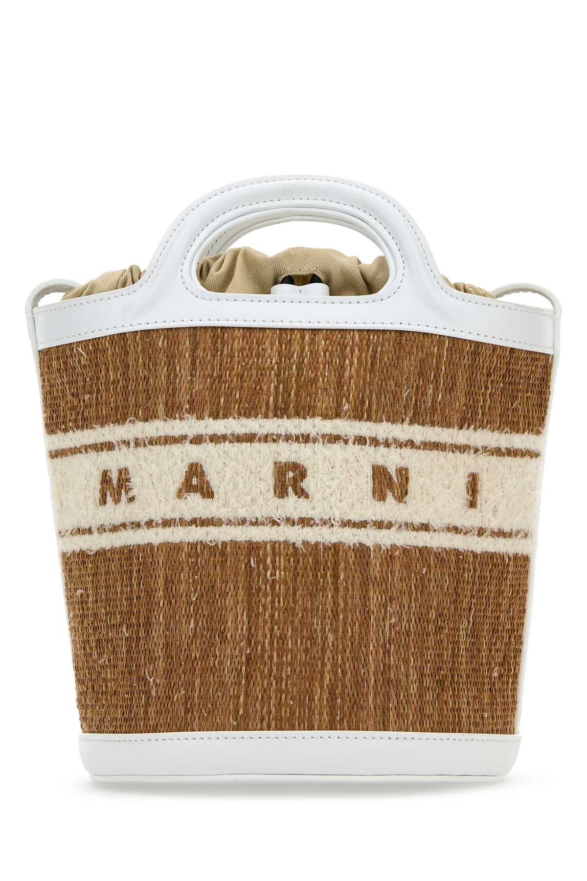 Marni Women Two-Tone Raffia And Leather Tropicalia Bucket Bag
