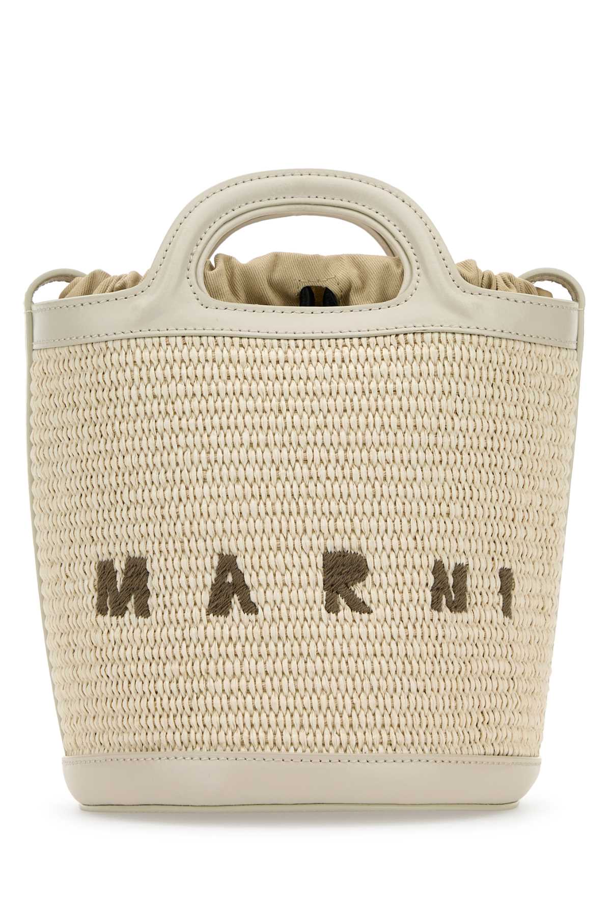 Marni Women Ivory Leather And Raffia Tropicalia Bucket Bag