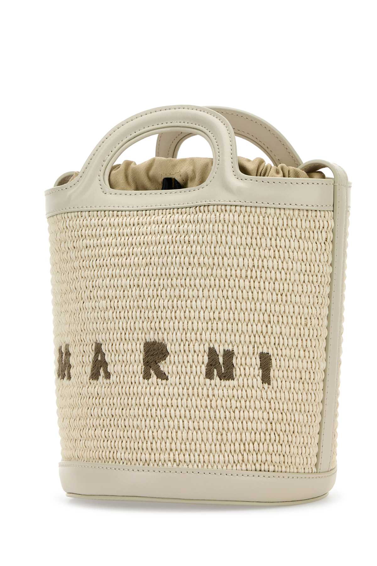 Marni Women Ivory Leather And Raffia Tropicalia Bucket Bag