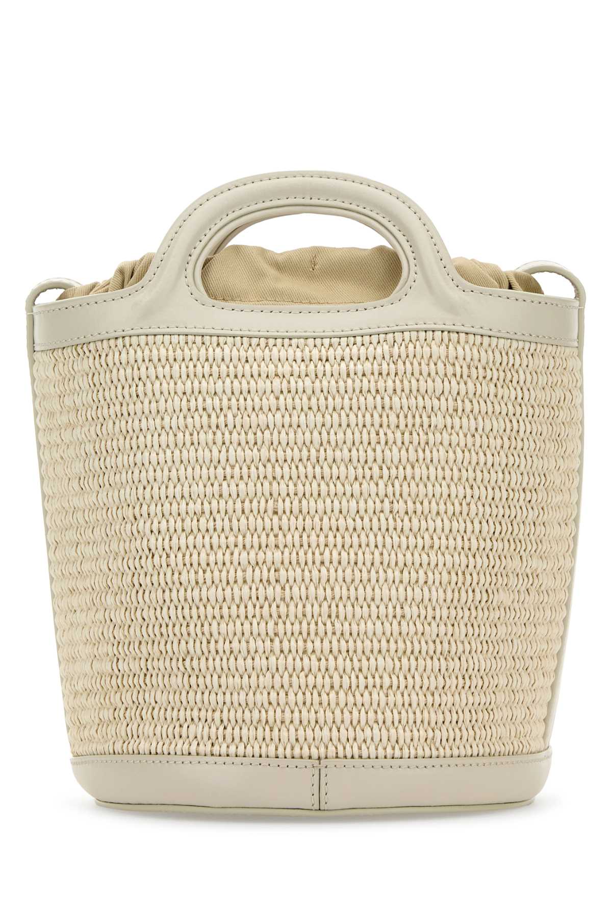 Marni Women Ivory Leather And Raffia Tropicalia Bucket Bag