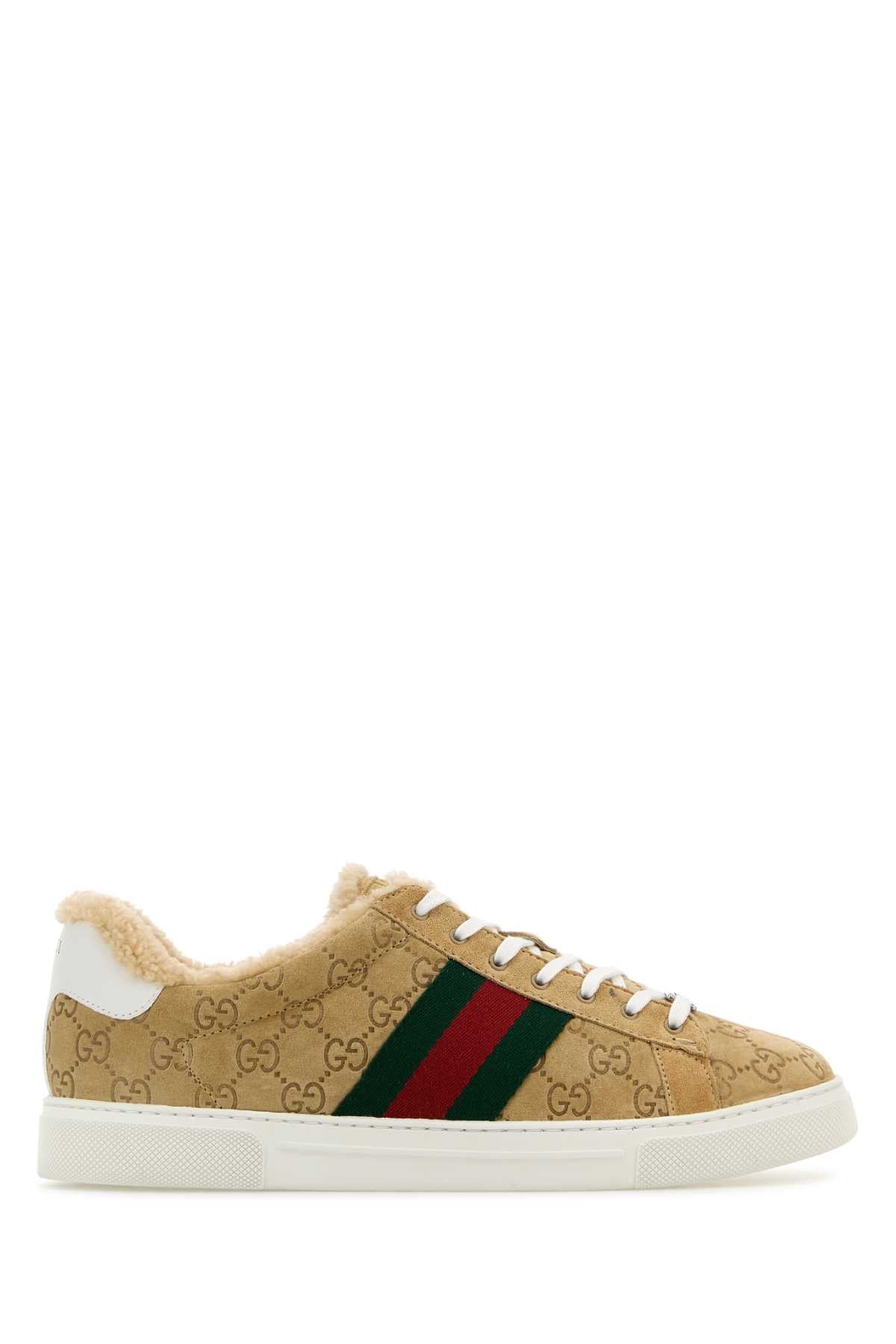 Gucci Men Camel Suede Ace Sneakers
