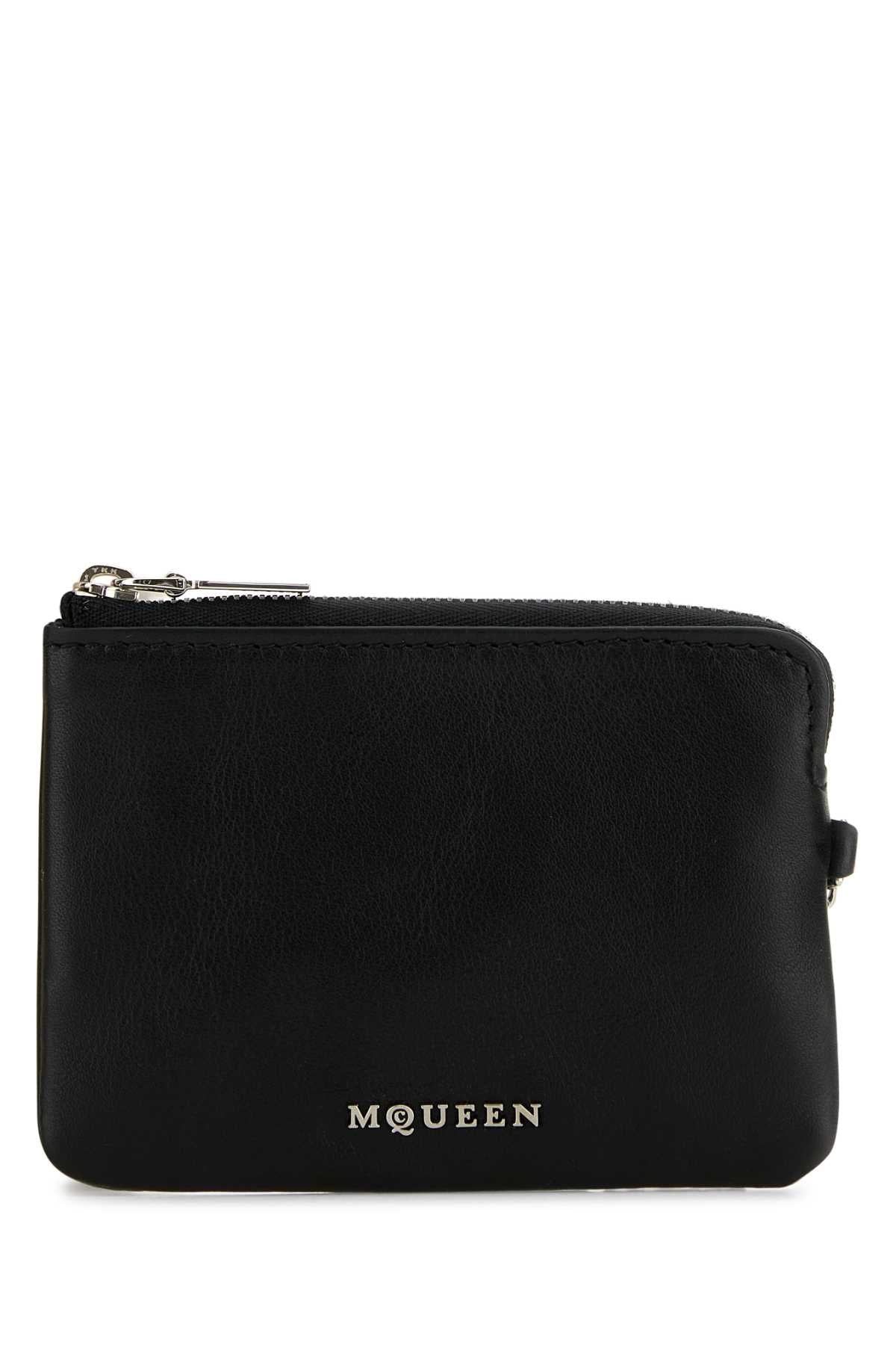 Alexander Mcqueen Women Black Leather Sling Card Holder
