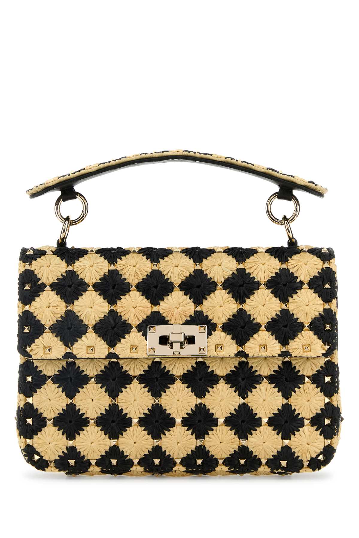 Valentino Garavani Women Two-Tone Raffia Medium Rockstud Spike Handbag