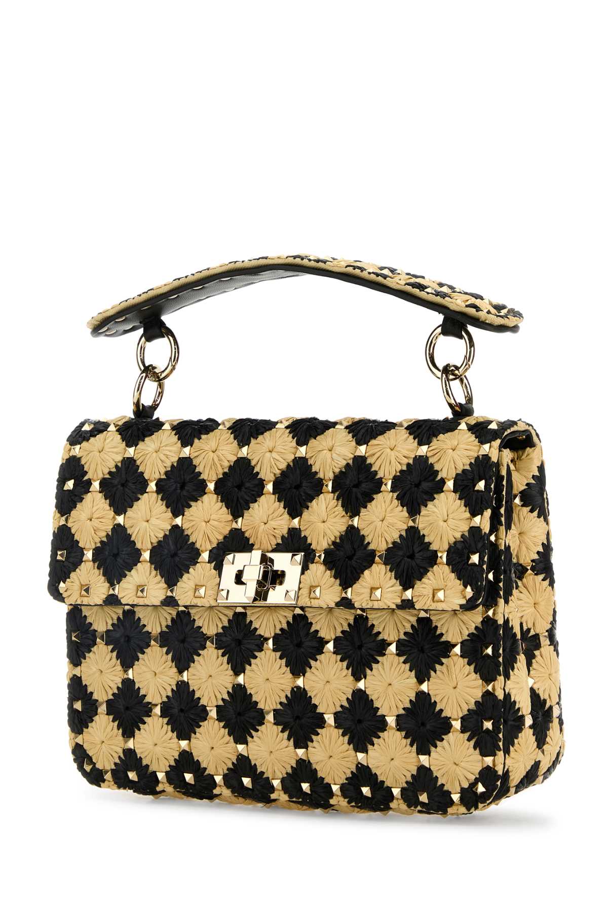 Valentino Garavani Women Two-Tone Raffia Medium Rockstud Spike Handbag