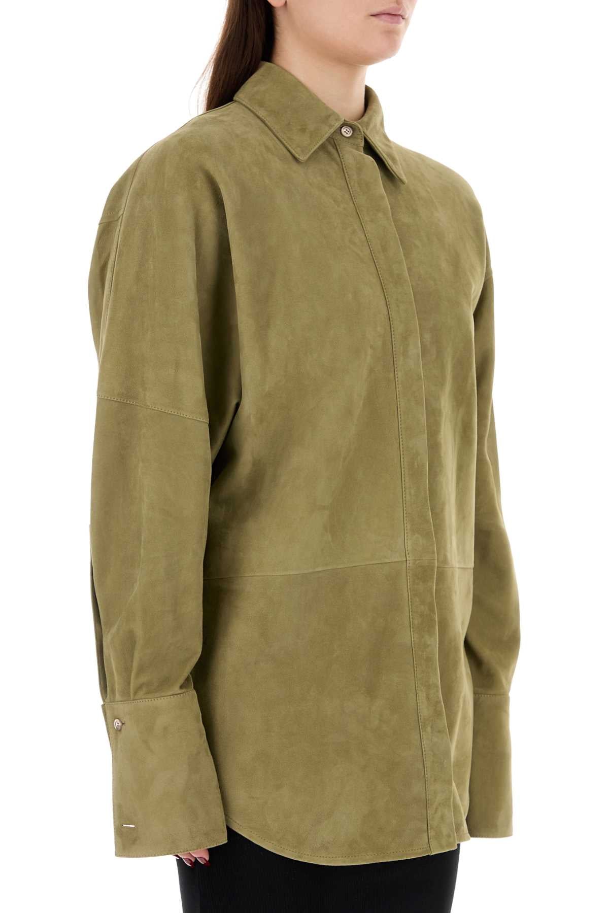 Loewe Women Sage Green Suede Shirt
