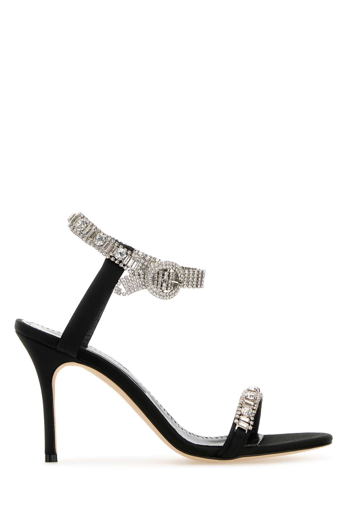 Manolo Blahnik Women Black Satin Asasan Sandas