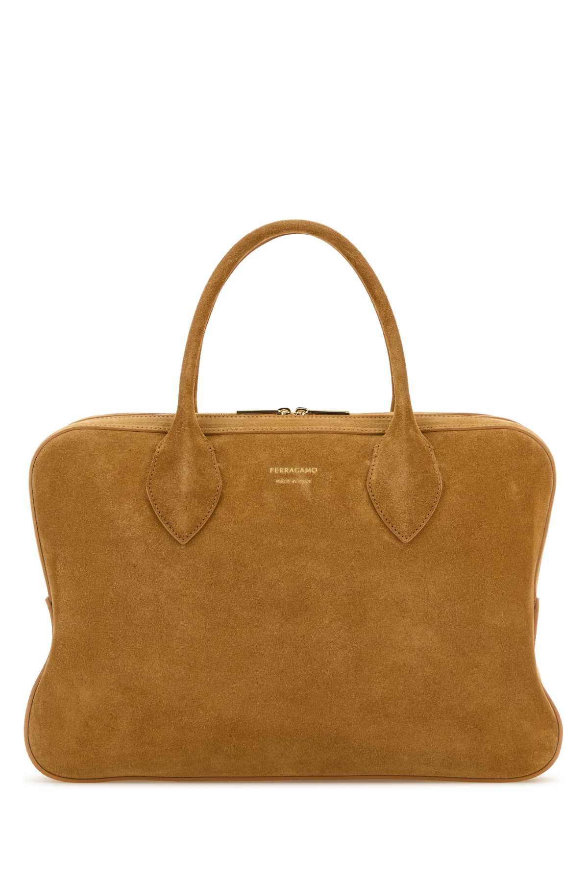 Salvatore Ferragamo Women Camel Suede Medium Handbag