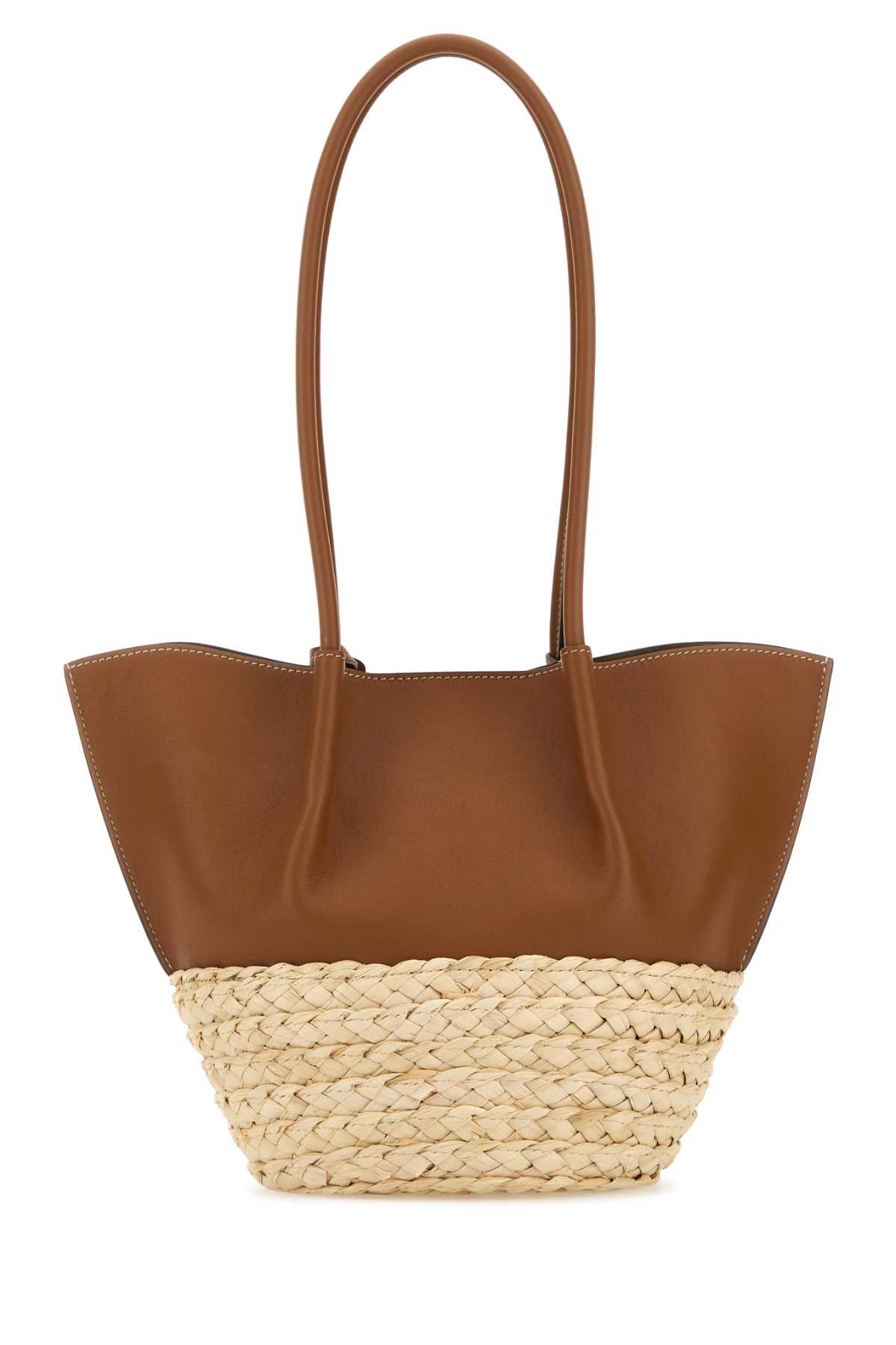 Tod's Women Two-Tone Leather And Raffia Small Shopping Bag