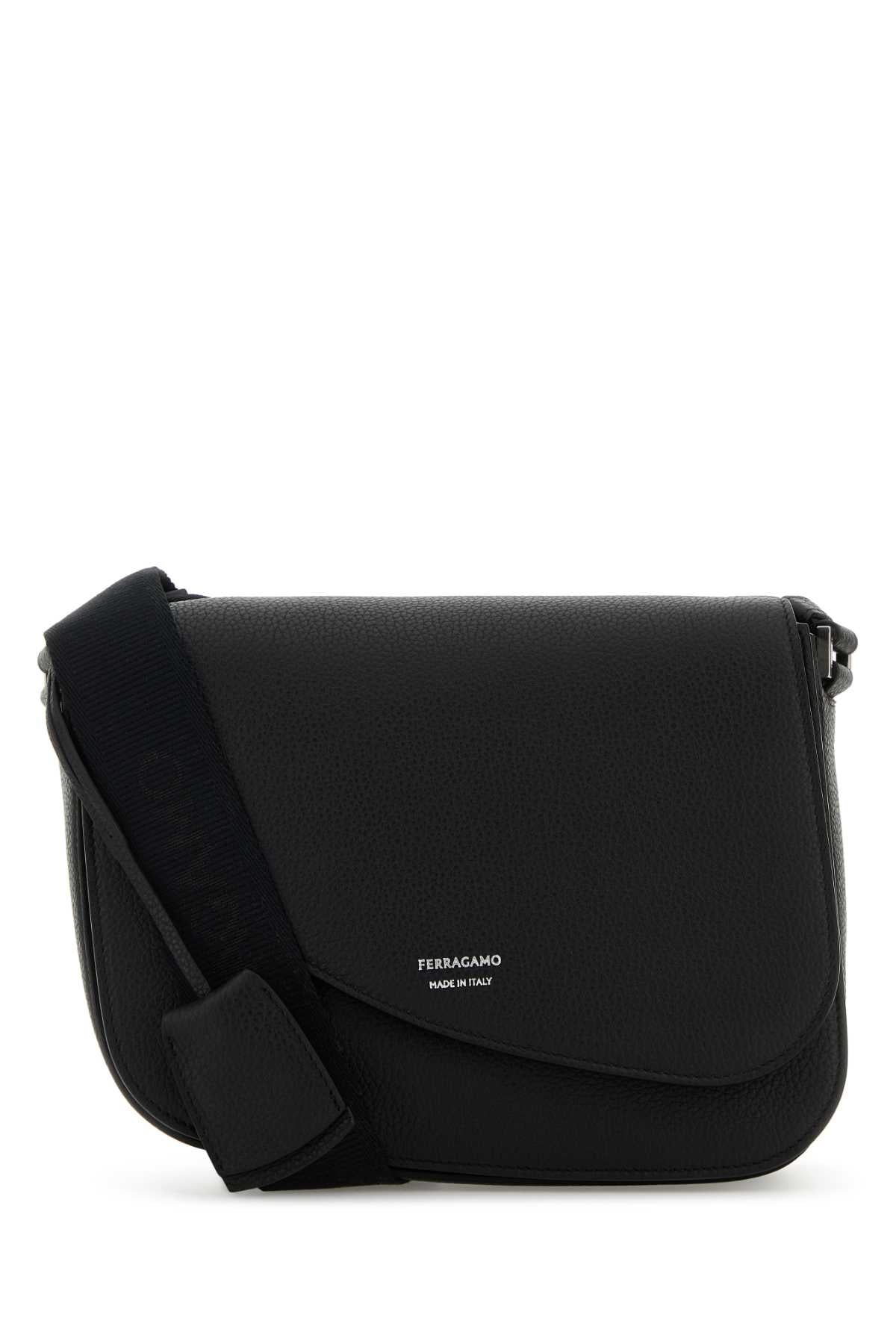 Salvatore Ferragamo Men Black Leather Fiamma Crossbody Bag