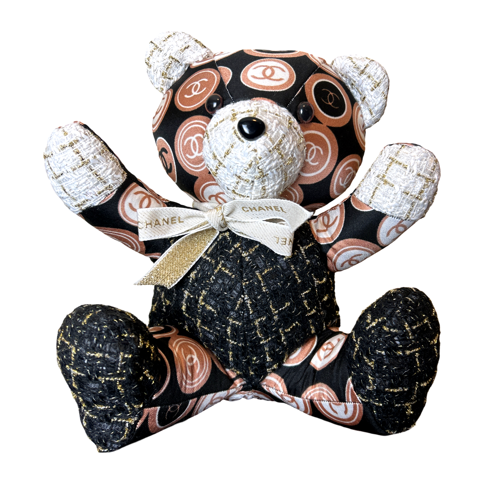 CC Logo Vintage Silk Scarf Patchwork Teddy Bear