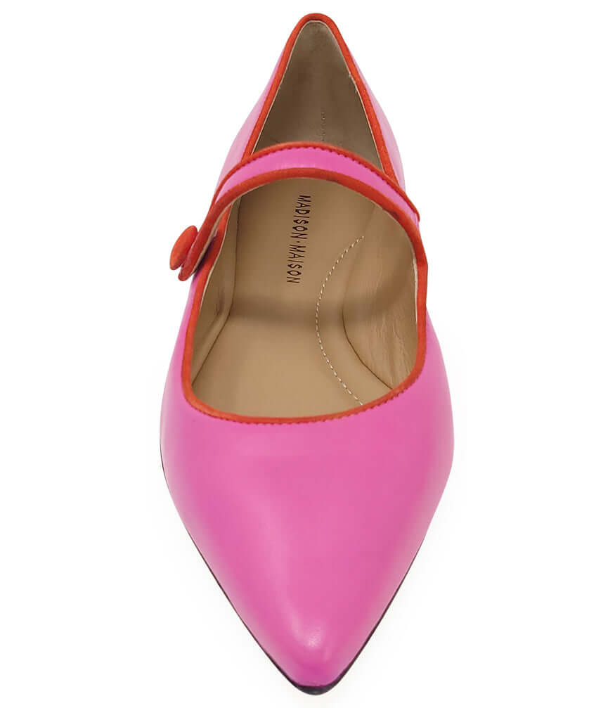 Pink Leather Flat Pointy Ballet