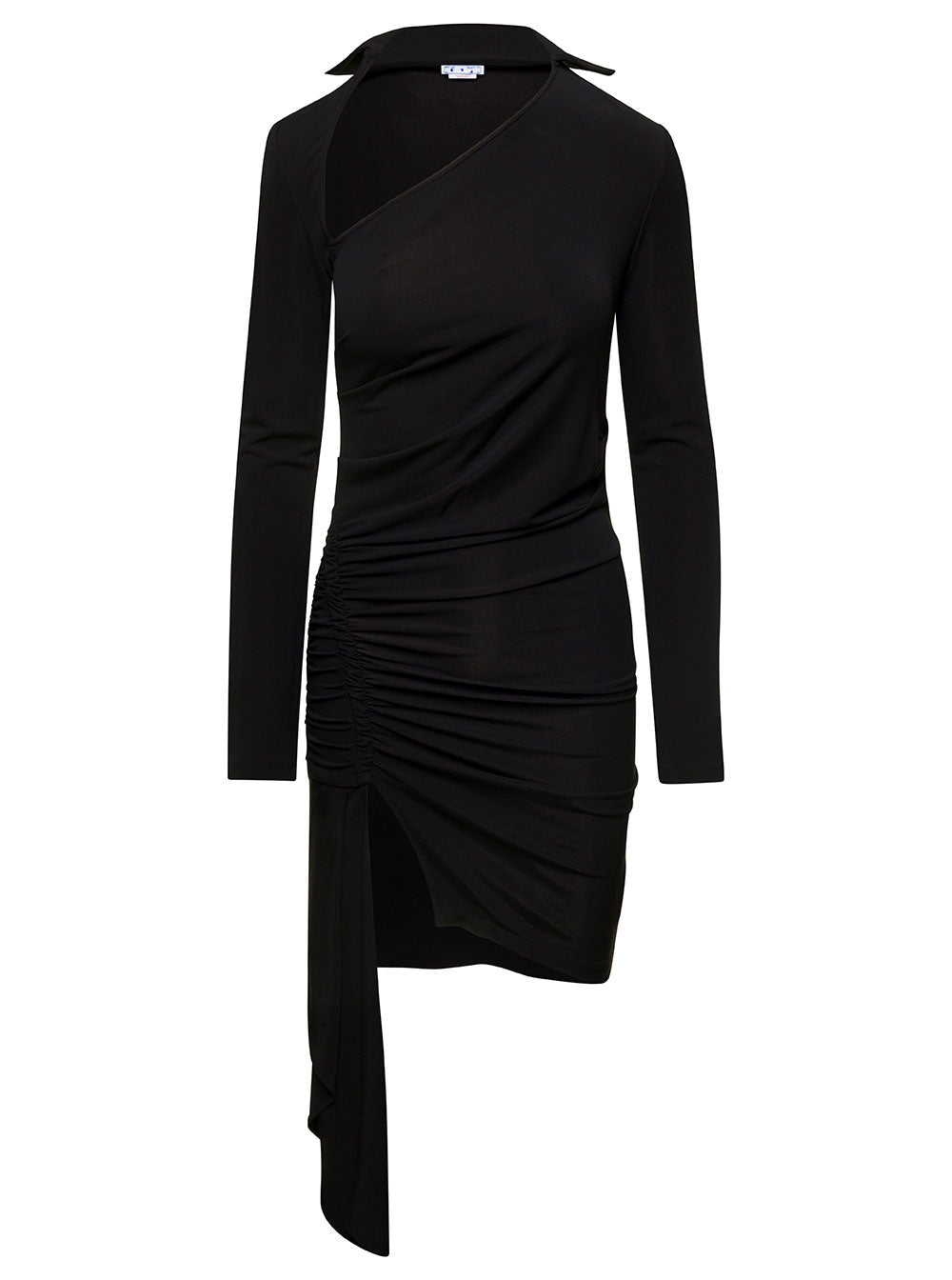 Off-White Women Mini Asymmetric Black Dress With Cut-Out And Ruffle Detail In Viscose Stretch Woman