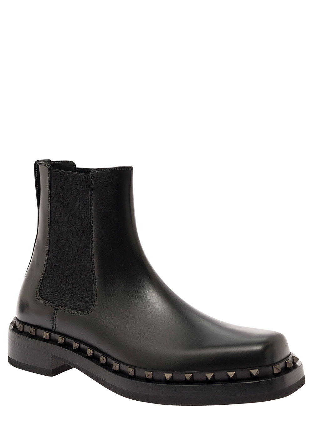 Valentino Garavani Men 'Rockstud M-Way' Black Ankle Boots With Studs Detailing In Smooth Leather Man