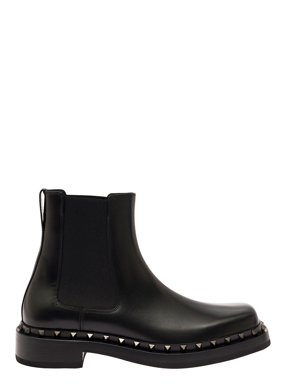 Valentino Garavani Men 'Rockstud M-Way' Black Ankle Boots With Studs Detailing In Smooth Leather Man