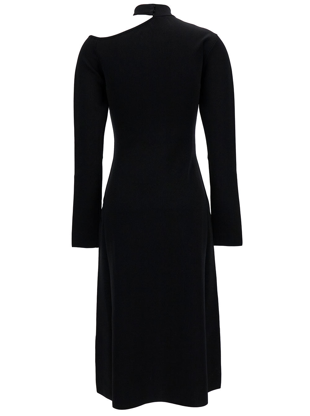 Ferragamo Women Midi Black Dress With Cut-Out And Long Sleeve In Viscose Blend Woman